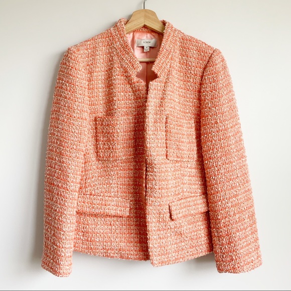 J. Crew Tweed Knit Blazer Jacket Coral Coat Sz 12